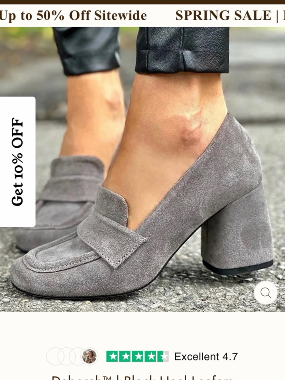 Gray Suede Block Heel Loafers